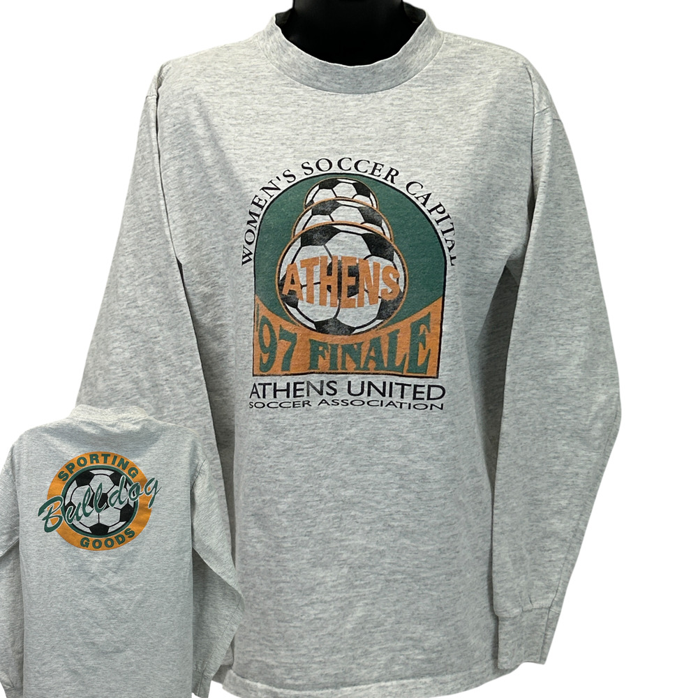 Vintage 90s Womens Athens United Soccer Association T Shirt Unisex M Medium Gray